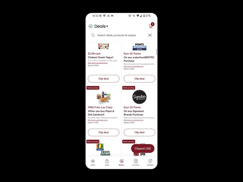 Before state — Deals+ clip-centric experience