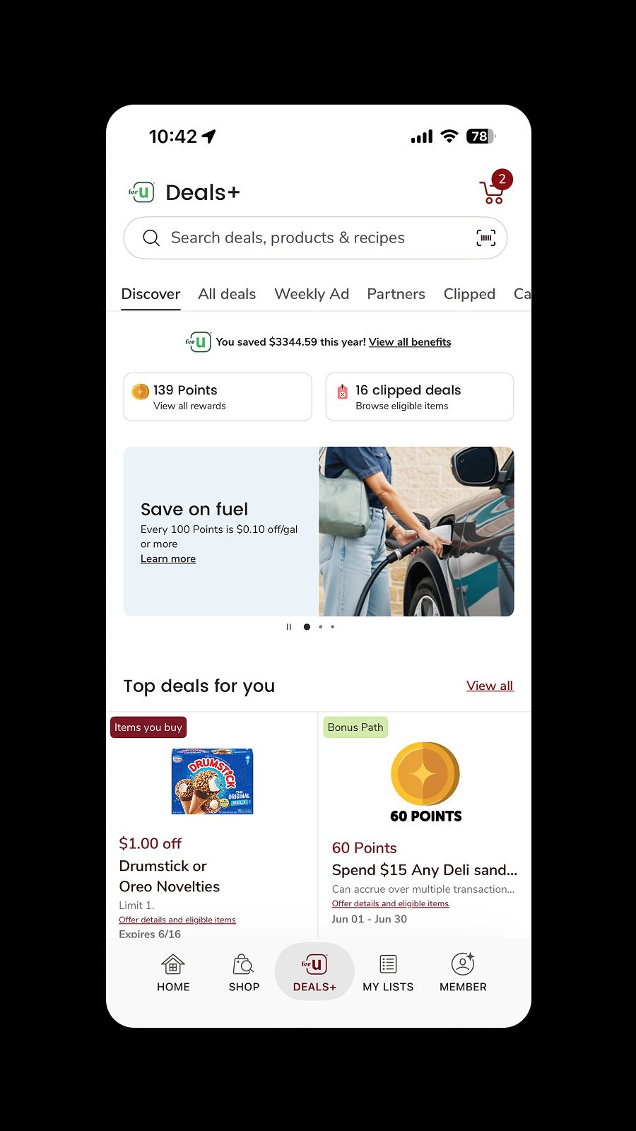 Savings Hub landing screen